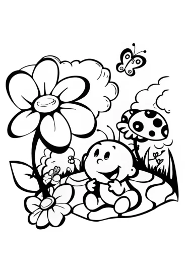 A coloring page of Baby’s Garden Adventure Coloring Page