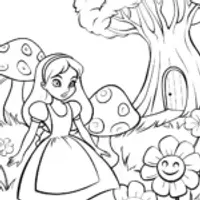 Alice’s Enchanted Garden Adventure Coloring Page
