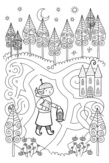 A coloring page of The Whimsical Labyrinth Coloring Page