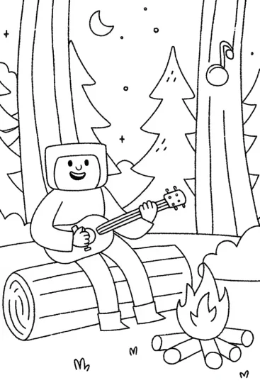 A coloring page of JJ’s Cozy Campfire Night Coloring Page