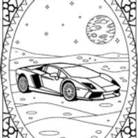 Lamborghini on the Lunar Landscape Coloring Page