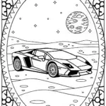 Lamborghini on the Lunar Landscape Coloring Page