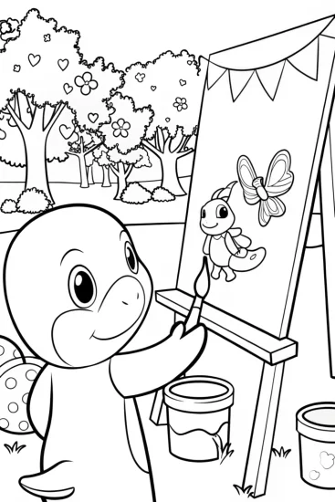 A coloring page of Charmander’s Magical Paint Adventure Coloring Page