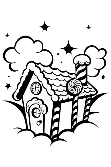 A coloring page of Gingerbread House Under the Stars Coloring Page
