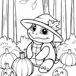 Whimsical Autumn Gathering Coloring Page
