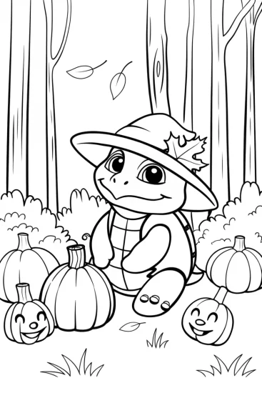 A coloring page of Whimsical Autumn Gathering Coloring Page