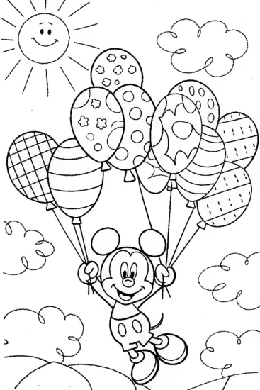 A coloring page of Mickey Mouse’s Enchanted Balloon Festival Coloring Page