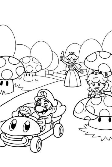 A coloring page of Toad’s Mushroom Kingdom Parade Coloring Page