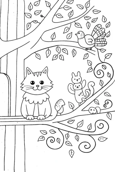 A coloring page of Twig the Cat’s Treehouse Coloring Page