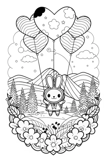 A coloring page of My Melody’s Dreamy Balloon Adventure Coloring Page