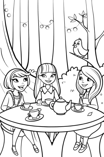 A coloring page of Rainbow High Students Enchanted Tea Party Coloring Page