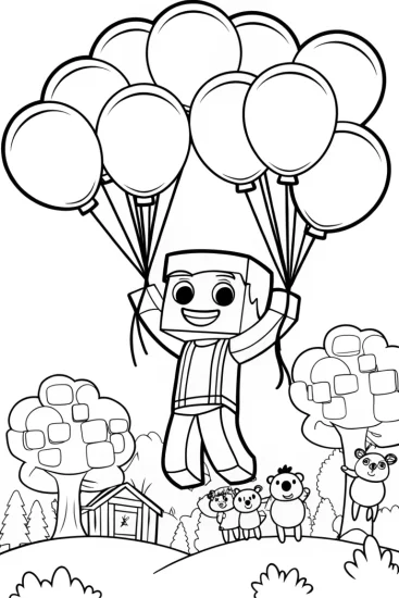 A coloring page of The Great Minecraft Balloon Adventure Coloring Page