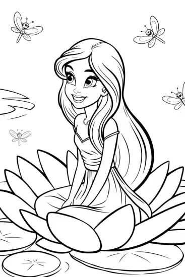 A coloring page of Jasmine’s Floral Dreams Coloring Page
