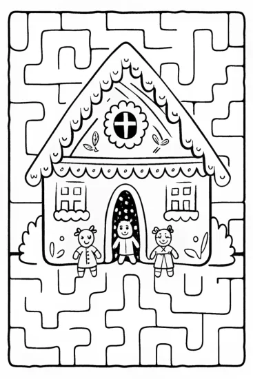 A coloring page of Gingerbread House in the Candy Corn Maze Coloring Page