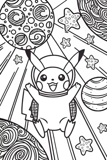 A coloring page of Pikachu’s Cosmic Adventure Coloring Page