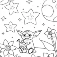 Baby Yoda’s Galactic Gardening Adventure Coloring Page