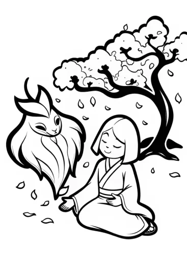 A coloring page of Demon Slayer’s Heartwarming Moment Coloring Page
