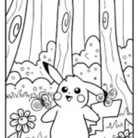Pikachu and the Magical Forest Coloring Page