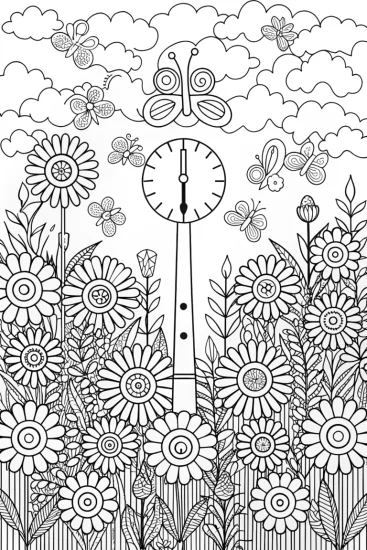A coloring page of The Flower Timekeeper Coloring Page