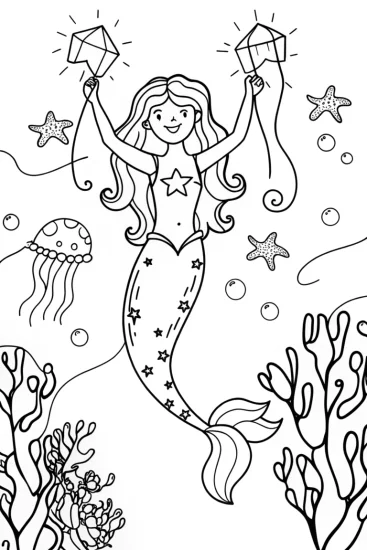 A coloring page of Mermaid’s Enchanted Lantern Festival Coloring Page