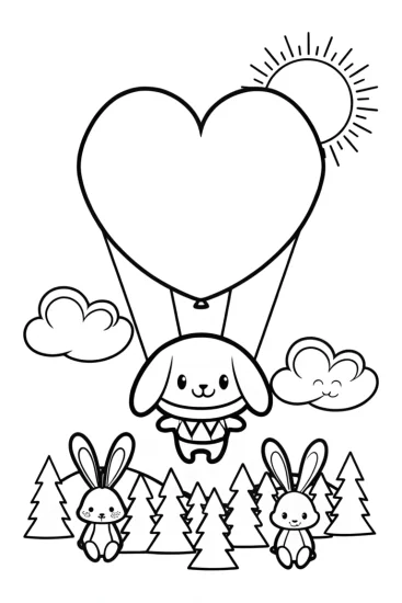 A coloring page of Cinnamoroll’s Dreamy Balloon Adventure Coloring Page