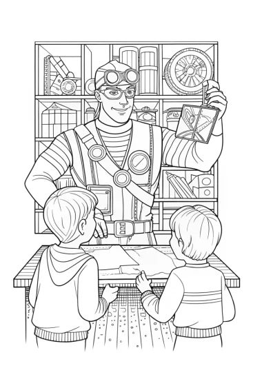 A coloring page of Captain America’s Superhero Workshop Coloring Page