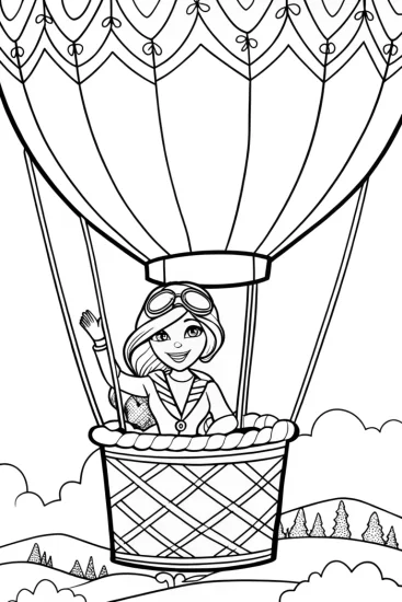 A coloring page of Barbie’s Dreamy Hot Air Balloon Adventure Coloring Page