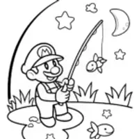 Mario’s Starlit Fishing Adventure Coloring Page