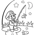 Mario’s Starlit Fishing Adventure Coloring Page