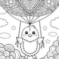 Chick’s Balloon Journey Through the Clouds Coloring Page