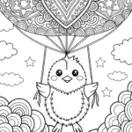 Chick’s Balloon Journey Through the Clouds Coloring Page