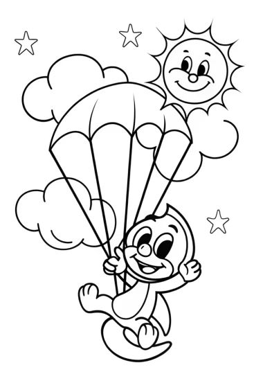 A coloring page of Huggy Wuggy’s Balloon Adventure Coloring Page