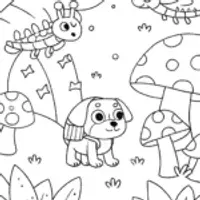 Puppy Explorers in the Enchanted Forest Coloring Page