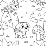 Puppy Explorers in the Enchanted Forest Coloring Page