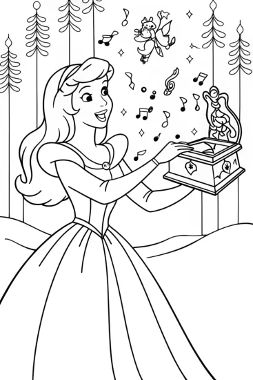 A coloring page of Belle’s Enchanted Music Box Coloring Page
