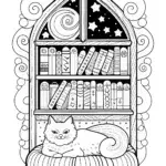 Pudding the Cat’s Cozy Book Nook Coloring Page