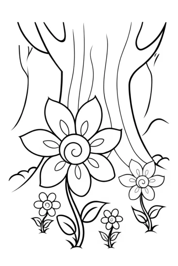 A coloring page of Whimsical Flower Folktale Coloring Page