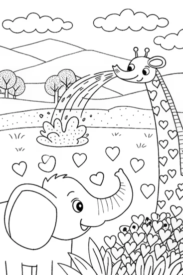 A coloring page of Heart Safari Adventure Coloring Page
