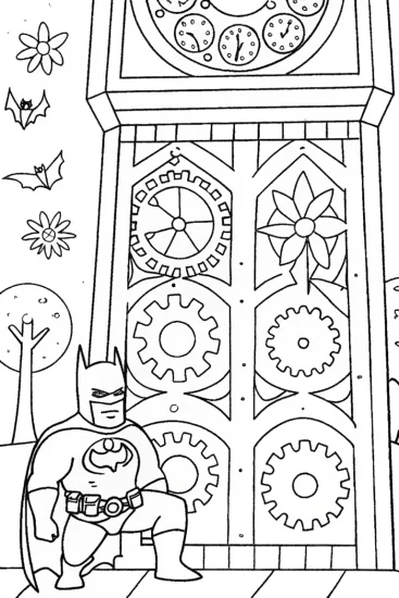 A coloring page of Batman and the Enchanted Clock Tower Coloring Page