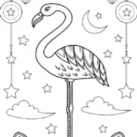 Flamingo Dreaming Under the Stars Coloring Page