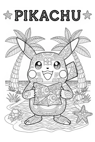 A coloring page of Pikachu’s Island Adventure Coloring Page
