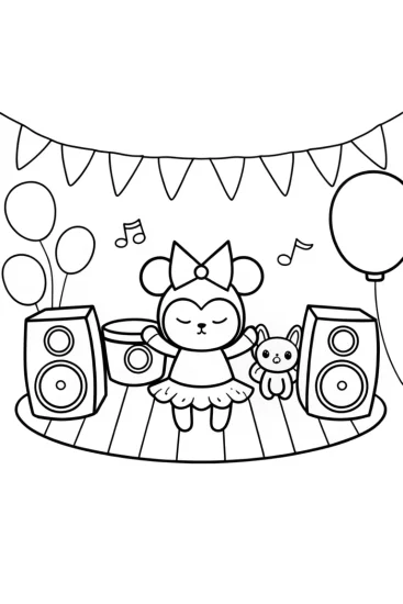 A coloring page of Kuromi’s Enchanted Music Festival Coloring Page