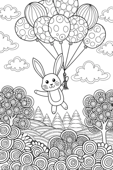 A coloring page of Easter Egg Balloon Adventure Coloring Page