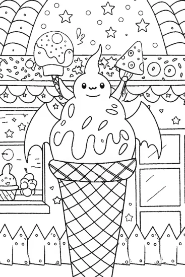 A coloring page of Charizard’s Magical Ice Cream Adventure Coloring Page