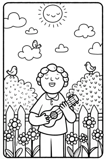 A coloring page of JJ’s Musical Garden Jam Coloring Page