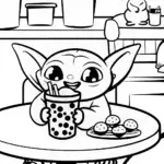 Baby Yoda’s Bubble Tea Adventure Coloring Page