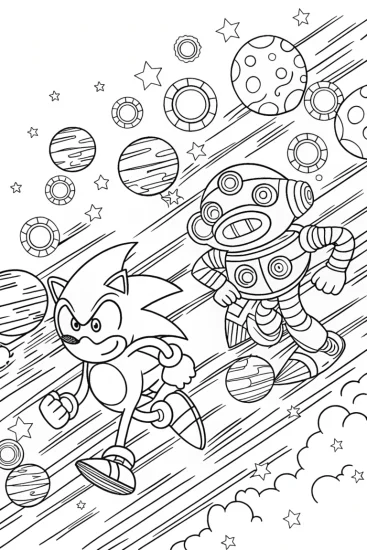 A coloring page of Sonic’s cosmic racing adventure