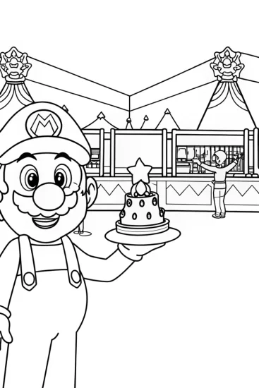 A coloring page of Mario’s Super Science Fair Coloring Page