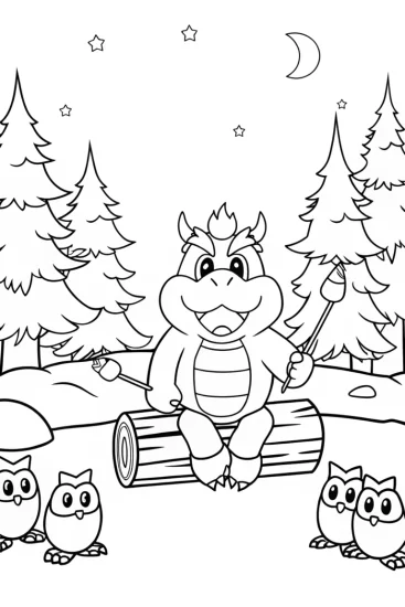 A coloring page of Bowser’s Cozy Campfire Night Coloring Page
