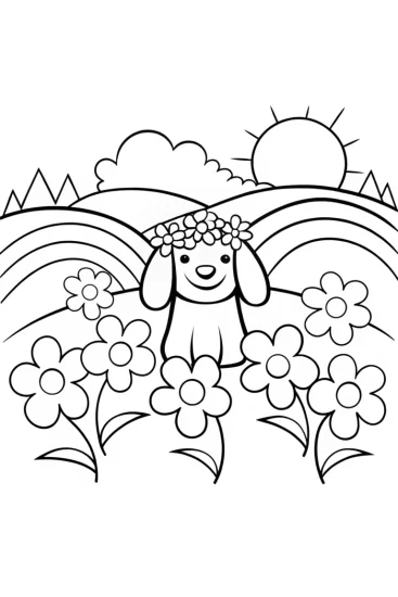 A coloring page of Rainbow Friends’ Flower Festival Coloring Page
